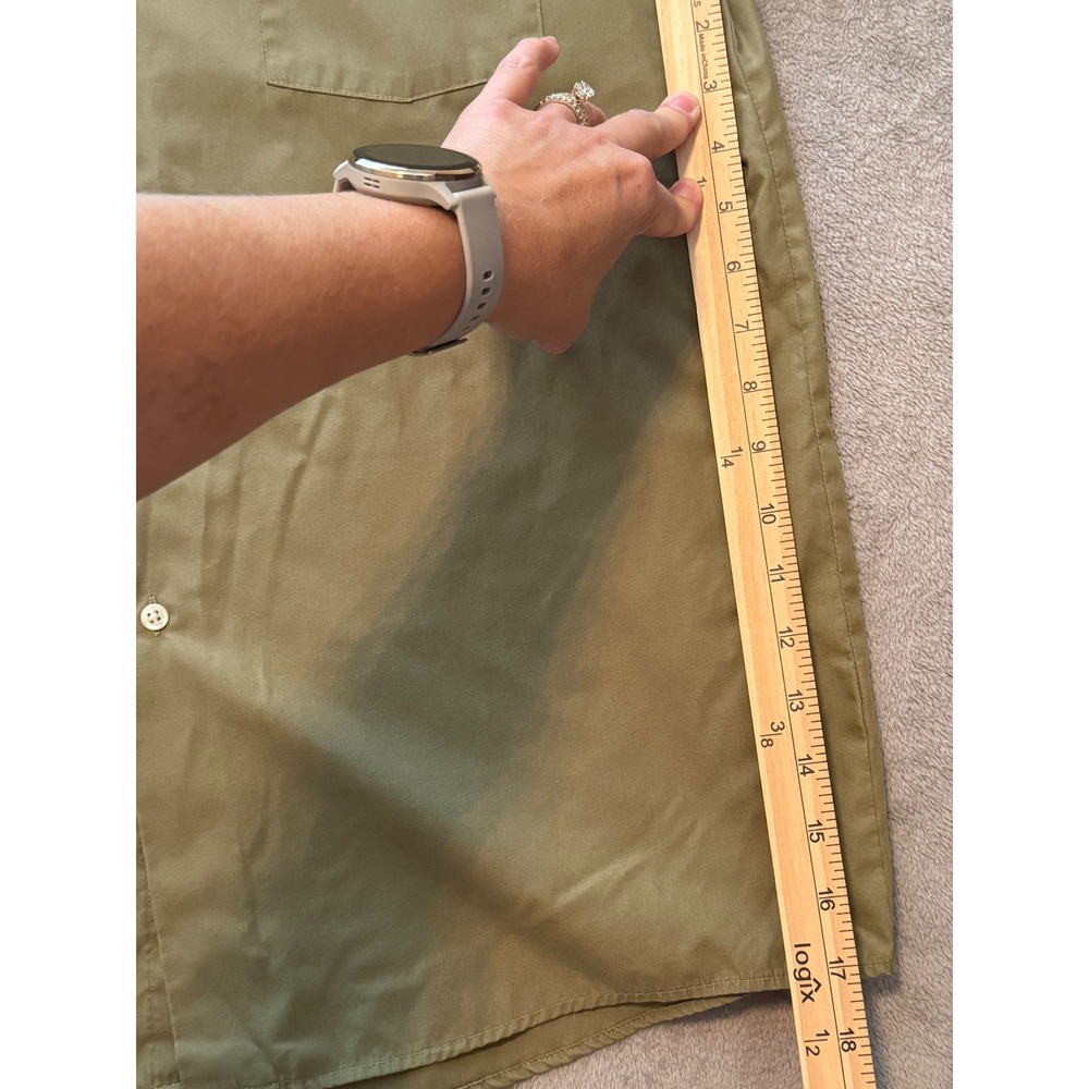Van Heusen Mens Olive Green Poplin Dress Shirt Wrinkle Free 16 34/35 Long Sleeve - Picture 5 of 6